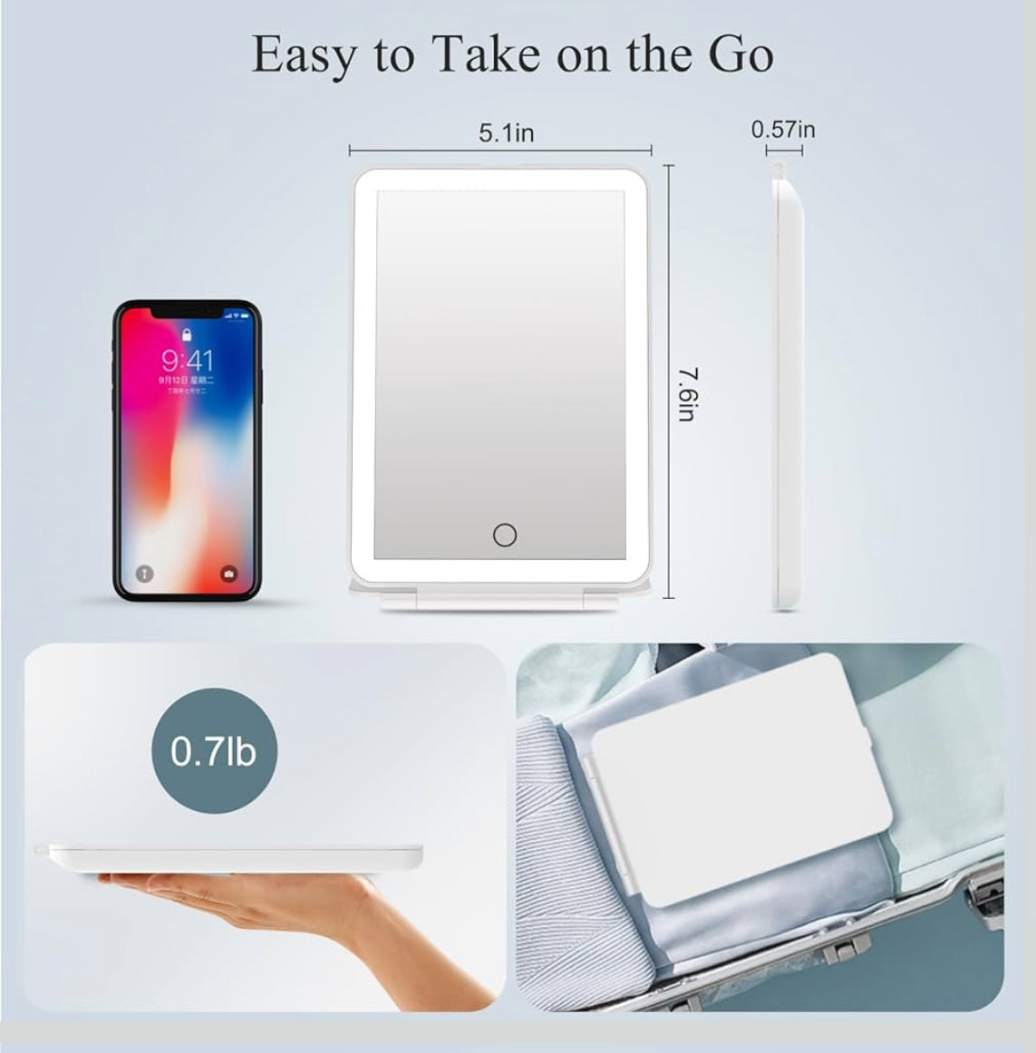 Rechargeable LED Travel Vanity Mirror